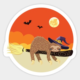 Sloth sleeping on witch broom Sticker